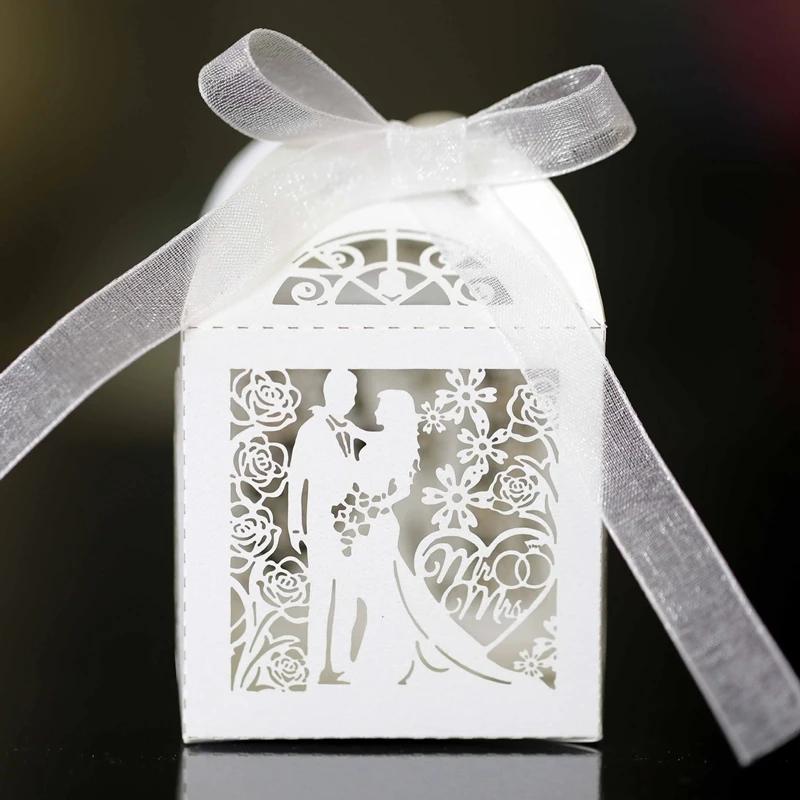 ALPHA DIMA 50 Scatoline Portaconfetti Per Matrimonio A Forma Di Sposo E Sposa – Beige, 5x5x7.5cm