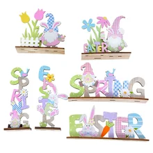 

1pcs DIY cartoon happy easter wooden table top decoration cute bunny ears holiday party home decoration children's toy gift