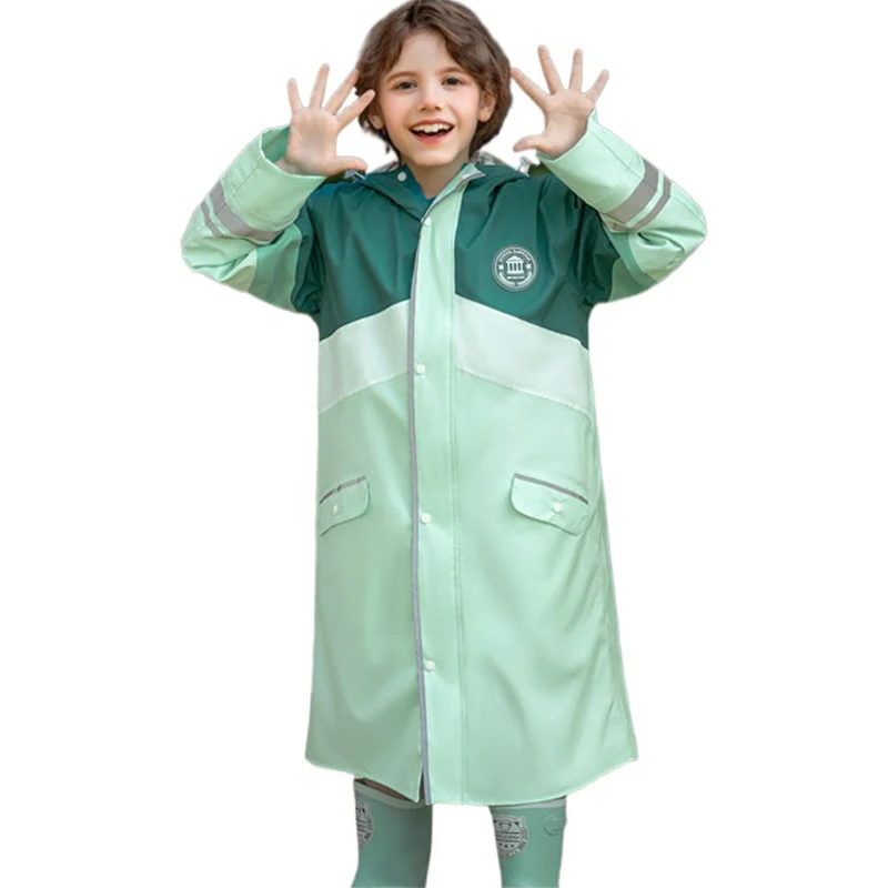 Children's Waterproof Raincoat 1.2M-1.7M Student School Raincoat Splicing Seam Adhesive Kids Schoolbag Long Rain Coat