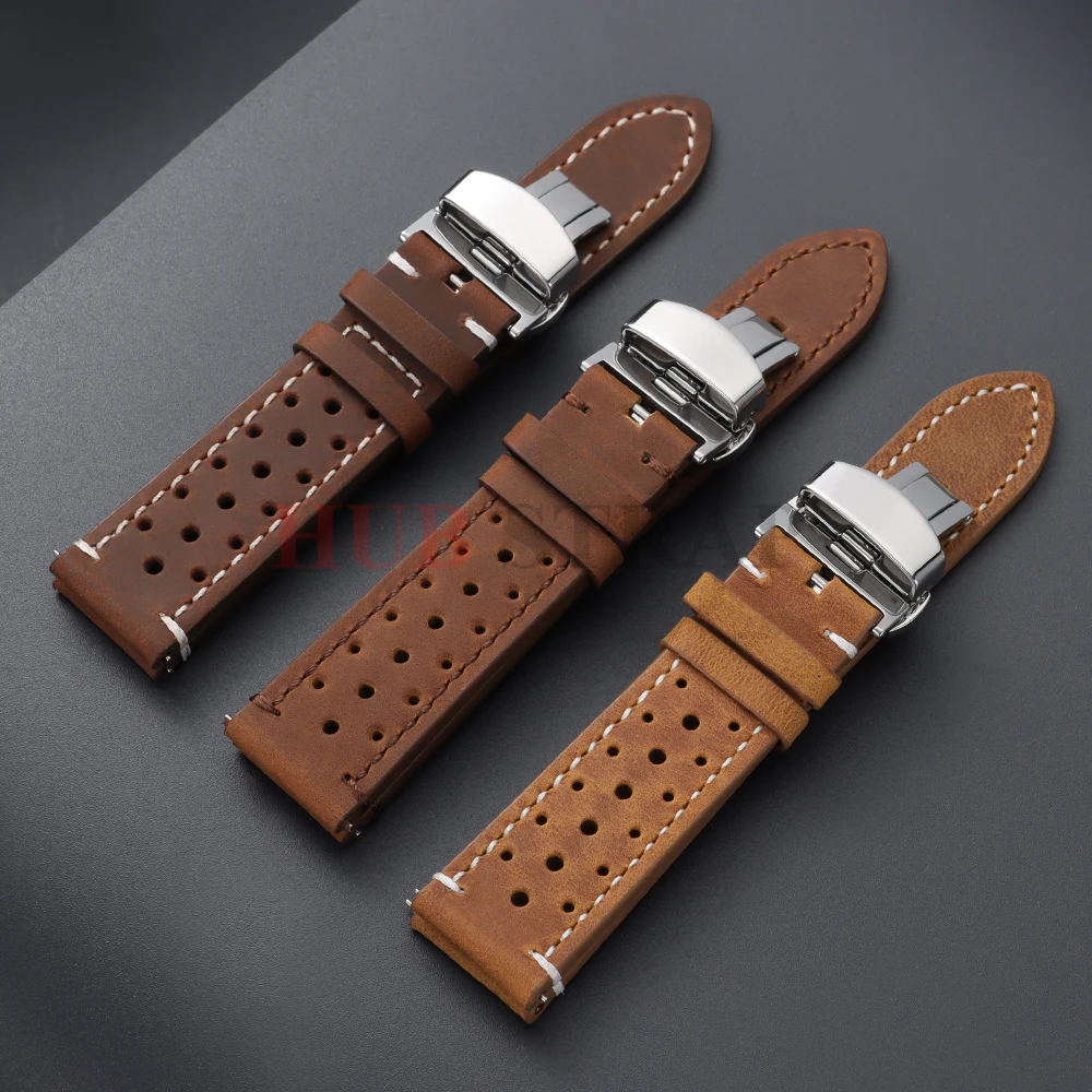 Atmungsaktive Poröse Schnellverschluss 18mm 19mm 20mm 21mm 22mm 24mm Vintage Racing Leder-Uhrenarmbänder für Seiko für Rolex Uhrenarmbänder – Detail 6