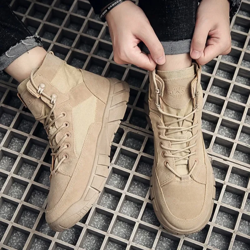 Mens High Top Canvas Shoes Casual Sneakers Breathable Trainers Lace Up Flats Trend Hiking Shoes Non-slip Mountaineering Shoes 5