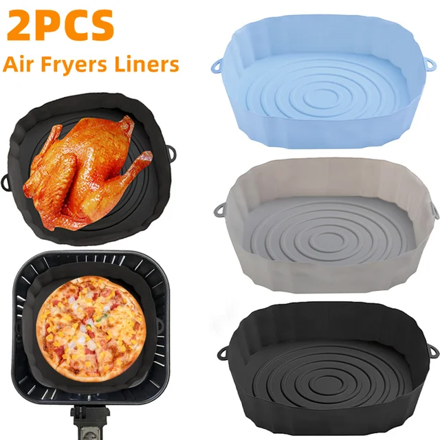 1pc Square Air Fryer Tray Air Fryer Lined Basket Silicone Mold Reusable Oven  Bakeware Non-stick Pizza Bakeware Kitchen Accessories