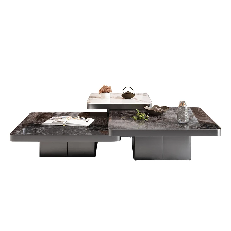 

Light Luxury Tea Table Italian Minimalist Rock Plate Square Combination Villa Marble Tea Table