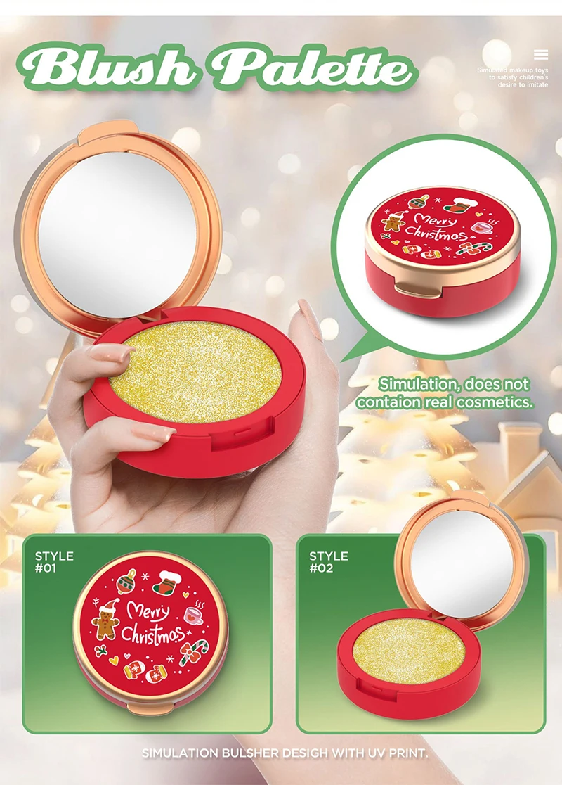 Children's Makeup Toy Set Simulated Pretend Play Beauty Makeup Box Eye Shadow Blush Christmas Theme Gifts for Girls Non-toxic