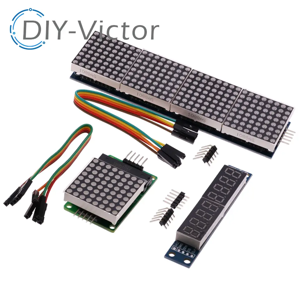 MAX7219 LED Microcontroller 4 In one Display with 5P Line Module 5V Operating Voltage for Arduino DIY 8x8 Dot Matrix Common image 3