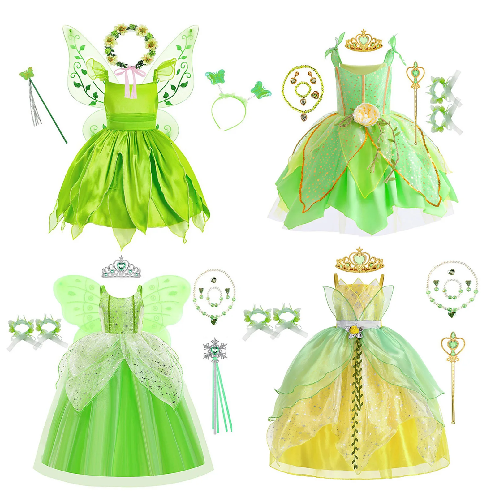 

Anime Kids Girls Elf Fairy Princess Dress with Hair Hoop Wand Wings Costume for Children Full Set for Halloween Role-Play Party