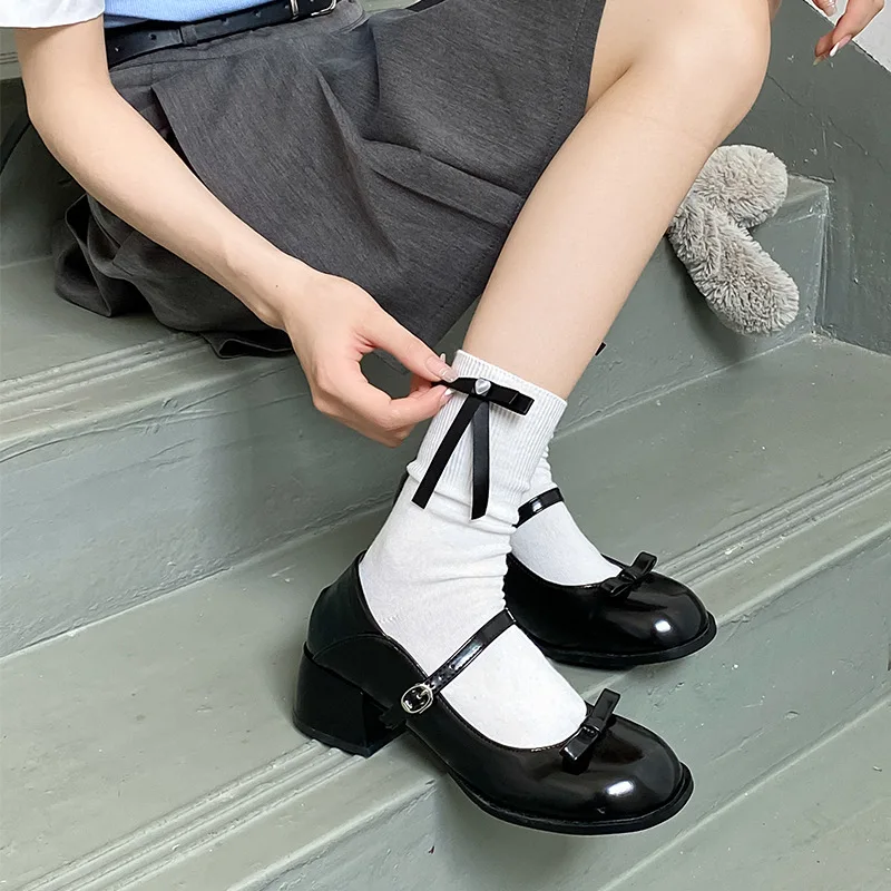 Children Girls Cute JK Lolita Kawaii Pearl Bow Princess Floor Socks Autumn Women Japanese Style Stitch School High Long Socks