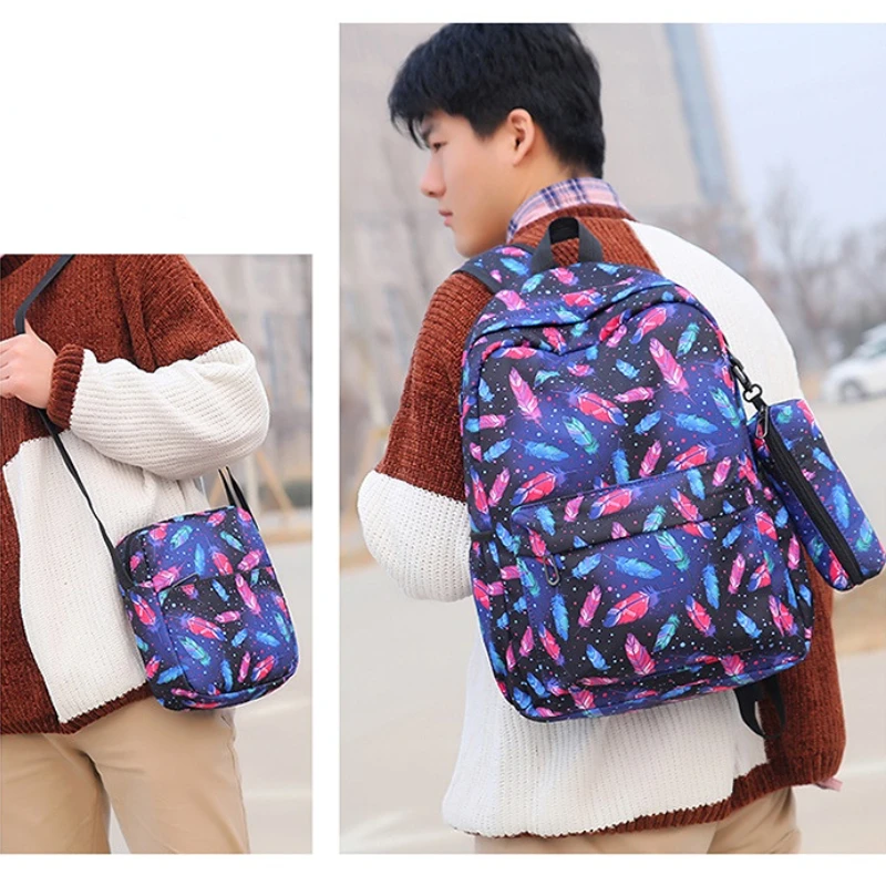 3 Piece Set New Girls Boys Unicorn Leisure Large Backpack Female Student School Shoulder Bags Pen Bag Children Animal Backpacks