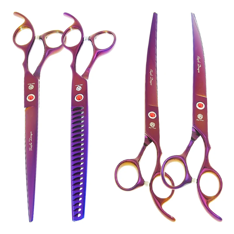 

Purple Dragon 8.0" Professional Grooming Scissors for Pet Dog Hair Straight Curved Cutting Shears Animal Thinning Clipper B0045B