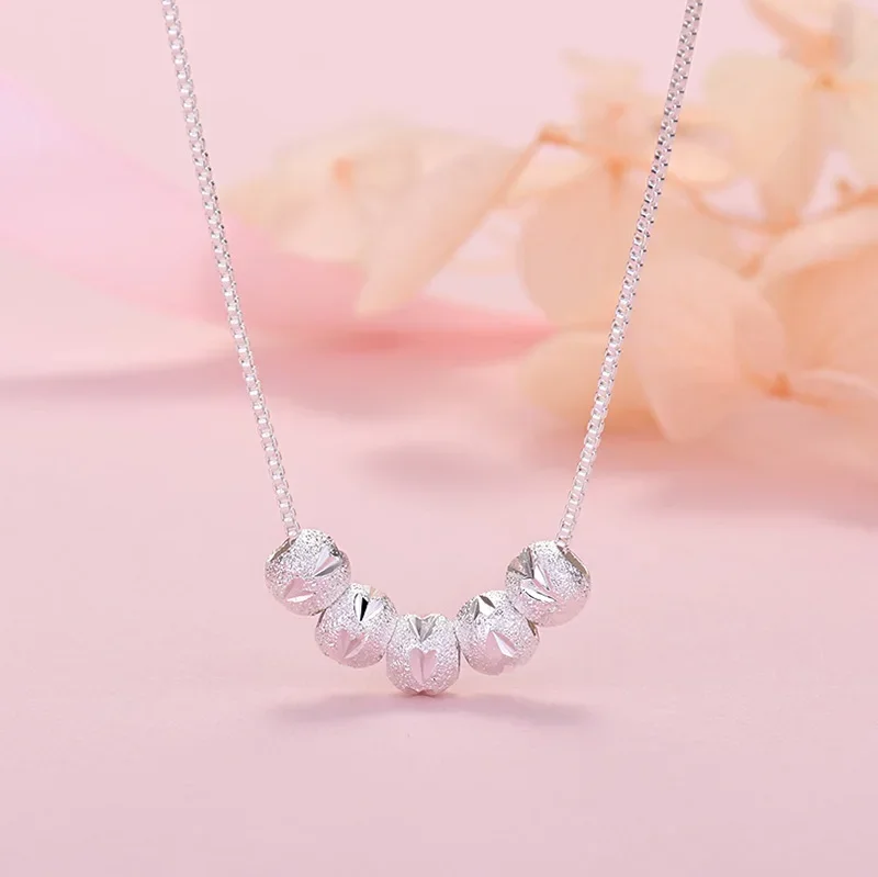 925 sterling silver 18K Gold Color lucky beads Chain Necklace For Women Man Fashion Wedding Party Jewelry gifts