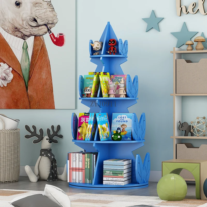 Rotating bookshelf space-saving simple display rack floor-to-ceiling creative corner household storage rack
