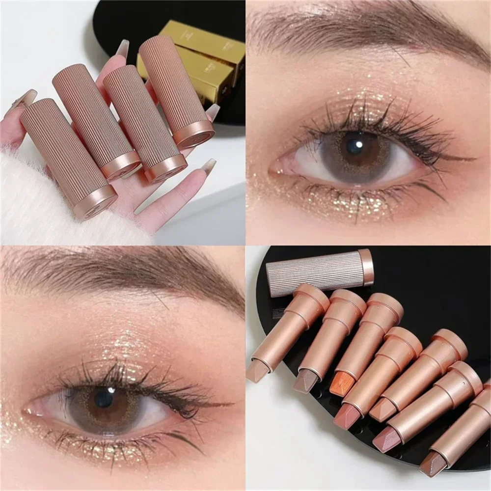 Gradient Double Color Glitter Eyeshadow Stick Pearly Lazy Highlighter Eyeshadow Pen Contouring Brighten Waterproof Eye Makeup eyeshadow stick eyeshadow pen