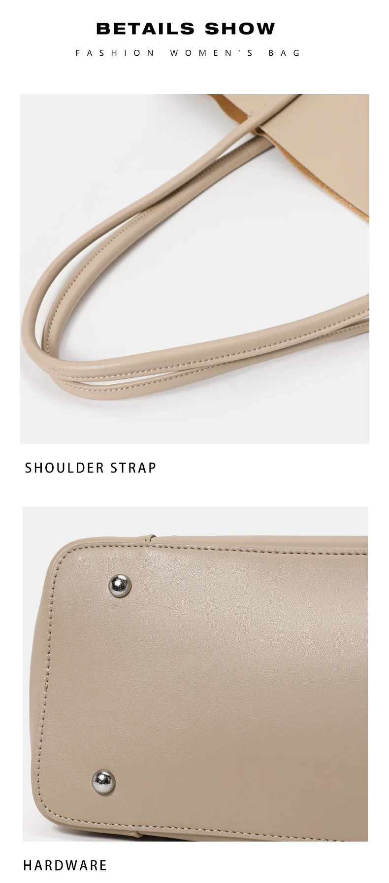 Minimalistische, glatte Tragetasche aus Rindsleder für Damen, cremefarbene, große Umhängetasche, tragbare Handtasche aus weichem Leder für die Arbeit, Freizeitausflüge – Detail 10