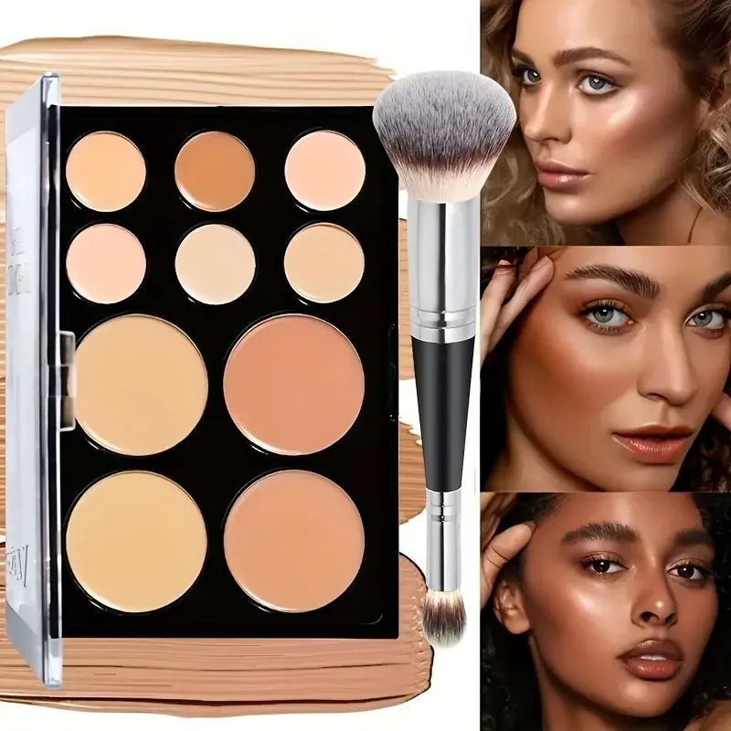 10-Color Concealer Concealer Brush Set Long-Lasting Correcting Palette Conceal Correct Dark Circles and Blemishes
