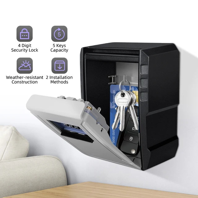 Elecpow Wall Mount Key Lock Box 4 Digit Password Code Security Lock No Key for Home Office Key Safe Secret Storage Box Organizer 2