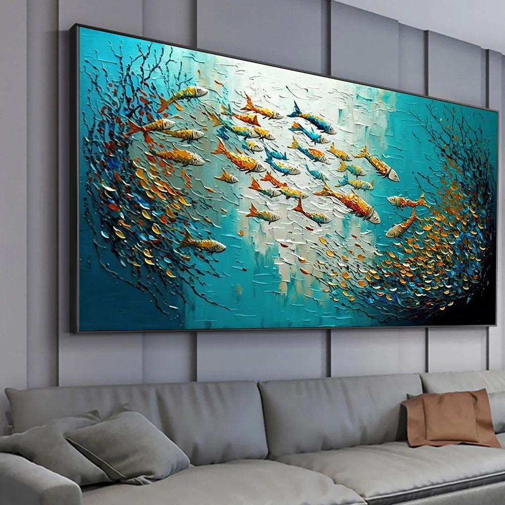 Abstract Blue Sea Fish Canvas Painting Nordic Art Graffiti Large Size Posters Print Modern Living Room Home Decoration Pictur 1