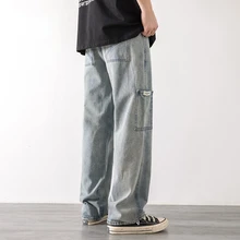 

Loose Street Style Straight Cargo Pants Jeans Men Fashion Brand Wide Leg Overalls Retro Trend Leisure Youth Denim Baggy