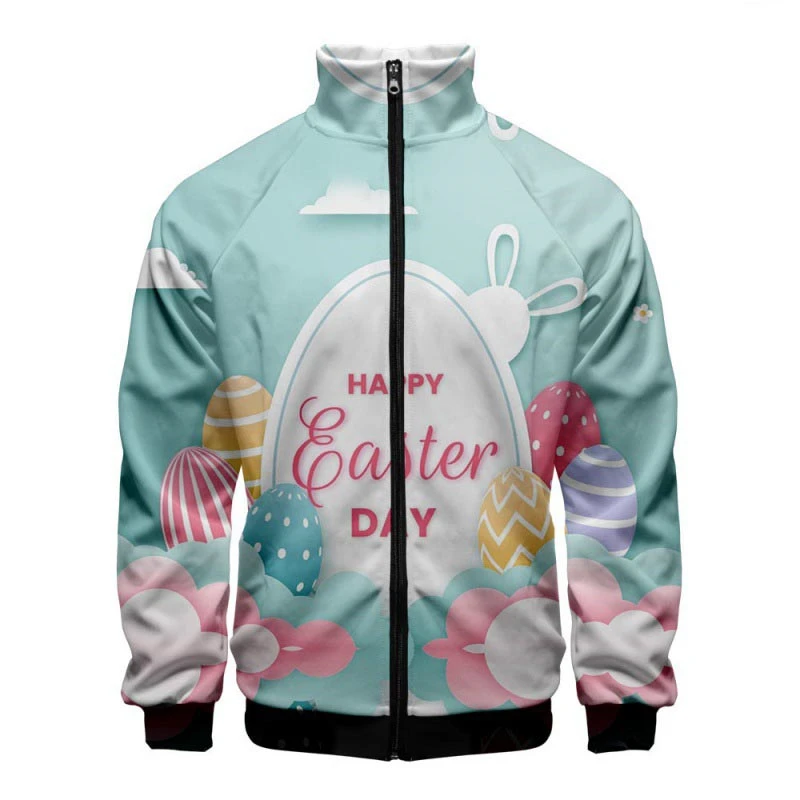 thumbnail image 1 of Chaqueta con cremallera y estampado 3D de Pascua en el oeste, divertida chaqueta de manga larga, cuello alto, ropa de moda, abrigo informal de talla grande para hombre, 1 of 5