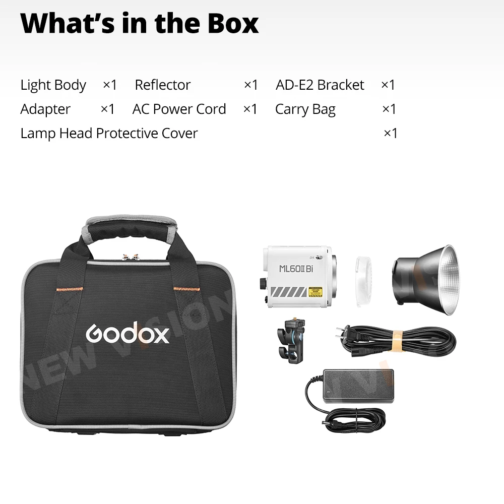Godox ML60II BI 2800K -6500K LED 비디오 라이트, 무소음 모드, 휴대용 밝기 조정 지지대, 리튬 이온 야외 LED 업그레이드 램프