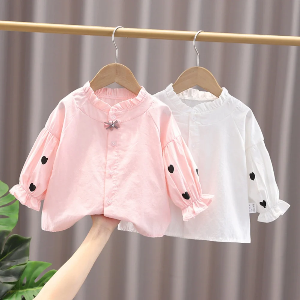 Autumn Toddler Kids Long Sleeve Blouse Solid Color Lace Doll Collar Cotton Blouse Shirts For Girls Children's Clothes Tops