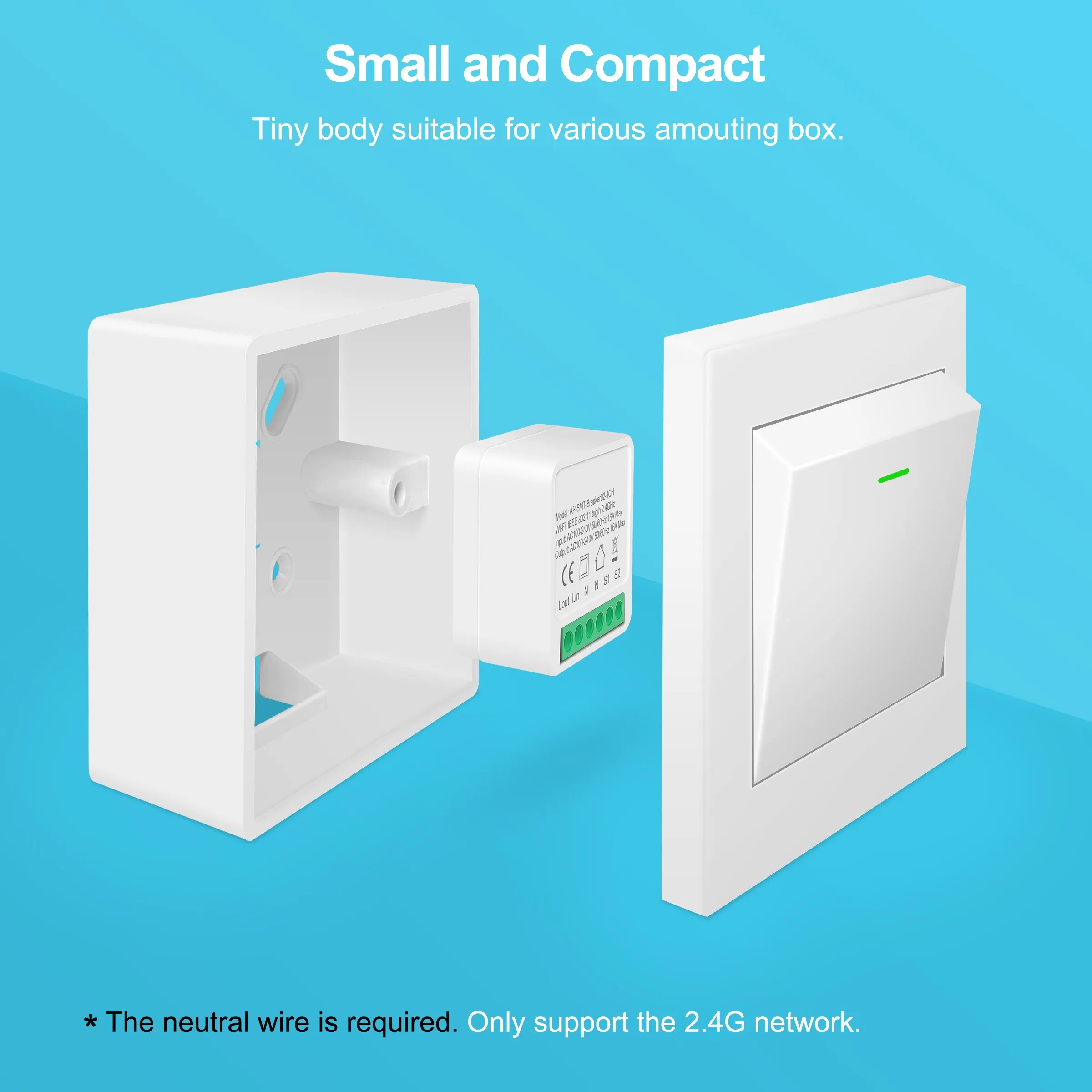 Smart Light Switch 16A Wifi Mini Smart Switch Wireless DIY Light Switches 2 Way Control Breaker Work with Tuya Smart Life Alexa Google Home