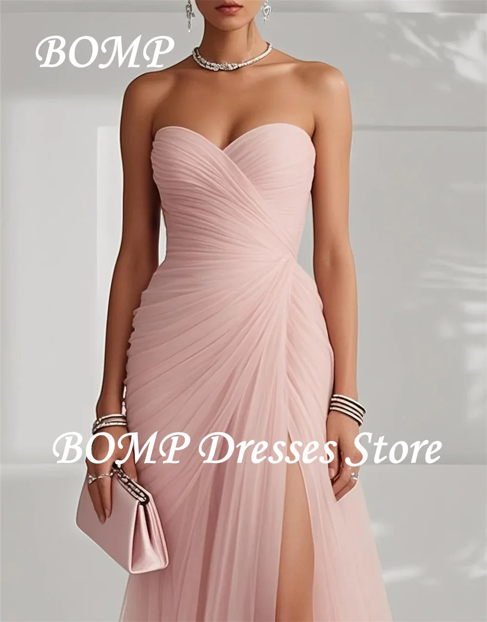 فساتين سهرة نسائية أنيقة ومثيرة باللون الأزرق السماوي من BOMP على شكل قلب بدون حمالات بفتحة عالية للحفلات الراقصة فساتين رسمية مخصصة