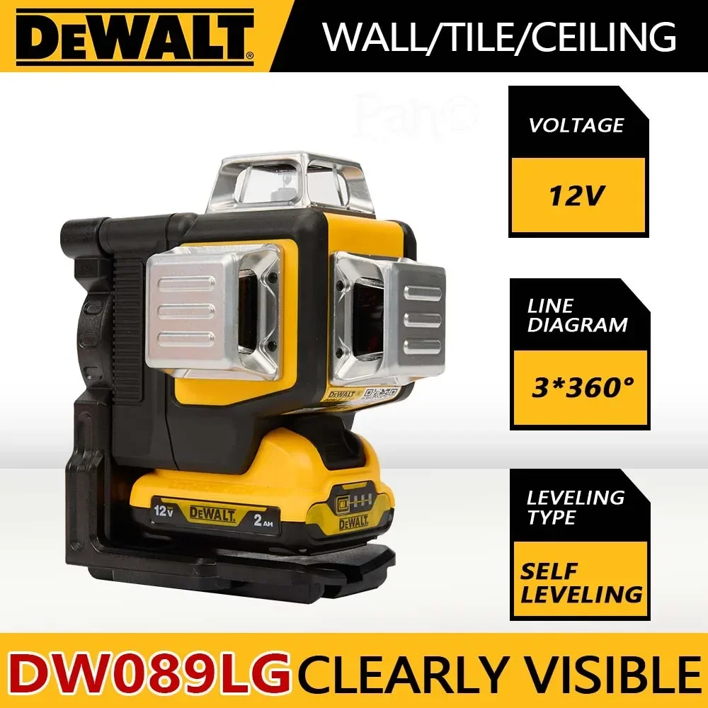 Laser Level Dewalt DW089LG 3 Sides*360 Degree Vertical Lines 12V Lithium Battery Horizontal Green Light Outdoor