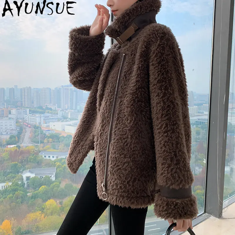 AYUNSUE 100% Sheep Shearing Jacket donna elegante inverno Casual giacche di lana cappotto di pelliccia moda coreana cappotti di lana Veste Femme Hiver