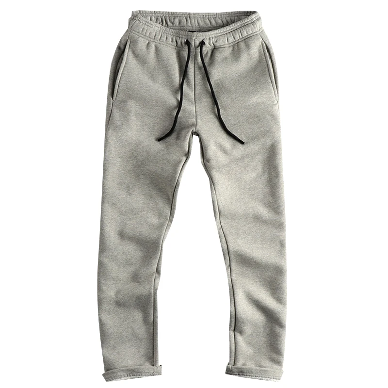 223# Winter New American Retro Thick Velvet Knitted Sweatpants Men's Simple Elastic Waist Drawstring Sport Casual Straight Pants