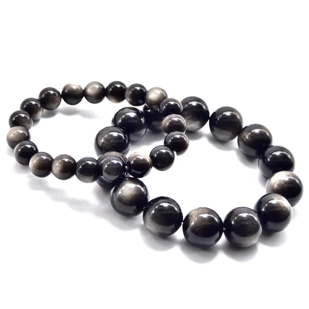 

Natural Gem Bracelet Natural Silvery Sheen Obsidian Bracelet 16mm 10mm for Men Women Crystal Jewelry Yoga Healing Rosary Beads