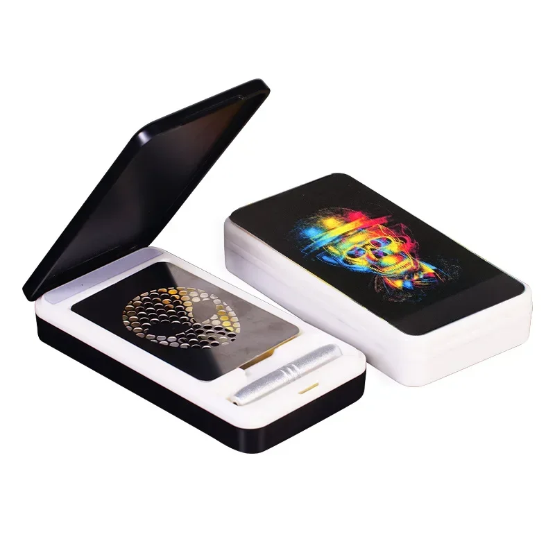 

Protable LED Flip Cigarette Case with Smoke Pipe Skull Pattern Holder Grinding Card Chargeable Storage Box Smoking Accessories