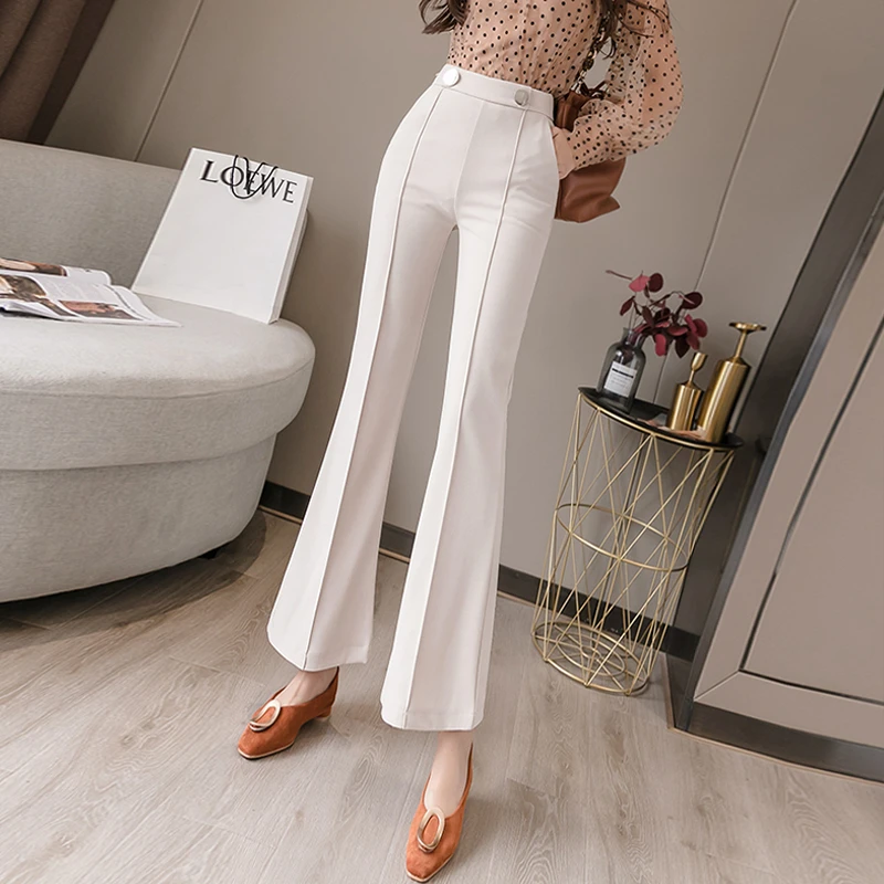 cansen-beige-flared-slim-trousers-women-s-high-waist-autumn-wide-leg
