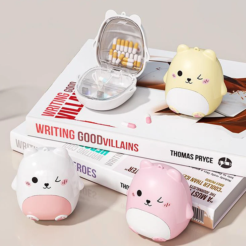 Charming Bear Portable Double-Layer Pill Box with Separate Compartments