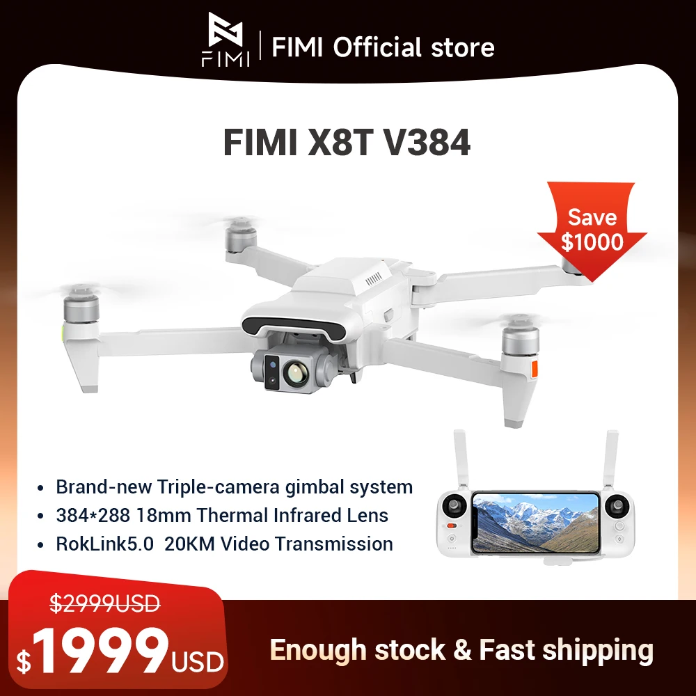 UAV termico X8: telecamera 4K, GPS FPV FIMI RokLink 5.0 20KM; Obiettivo IR termico e triplo giunto cardanico