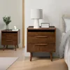 2 Drawer Nightstand with Charging Station, Mid-Century Modern Bedside Tables with Wood Legs, Wood Night Stand 1