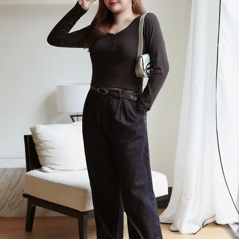 Fashion Plus Size Women's T-Shirt Premium Light Sweet And Spicy Slim Modal Tee Casual Thin Cotton Long Sleeve Tops Autumn