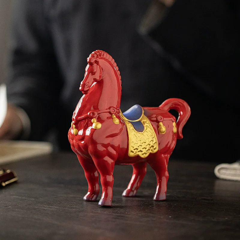 Chinese Red Tang Dynasty Horse Statue - Success Ceramic Horse Figurine, Office Desk Decor, Feng Shui Wealth Ornament