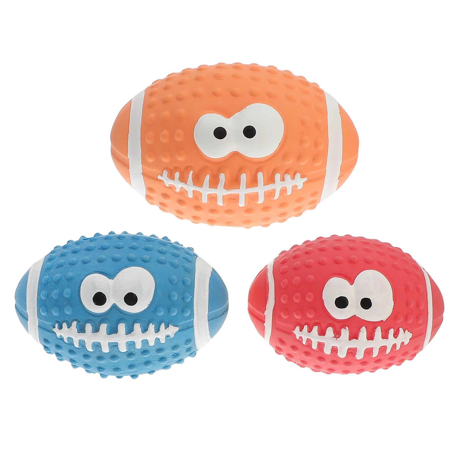 

3 Pcs Teething Ball Toys Squeaky Rugby Balls for Pets Dog Bite Resistant Emulsion