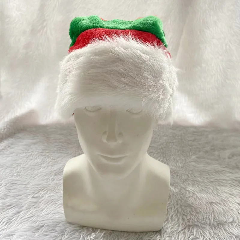 Christmas Red Green and White Elf Hat Plush Striped Splicing Christmas Hat High-end Decorative Gifts Hats