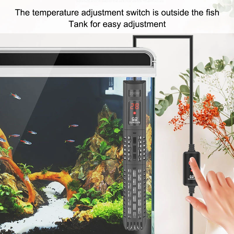 christmas fish tank decor SUNSUN Aquarium Heater Submersible Fish Tank LCD Display Digital Adjustable Water Heating Rod Constant Temperature Control 500W algae scraper