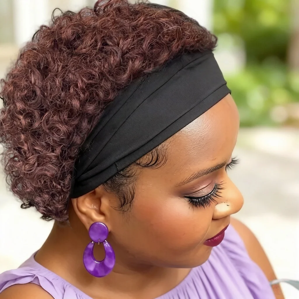 Parrucca con fascia per capelli ricci in capelli umani, realizzata a macchina, per donna, colore naturale, uso quotidiano - immagine 2