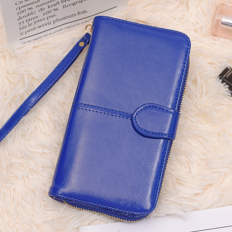 Women's Vintage Oil Wax PU Leather Clutch Wallet Female Large Capacity Phone Purse Ladies Wristband Simple Card Holder Pouch Bag