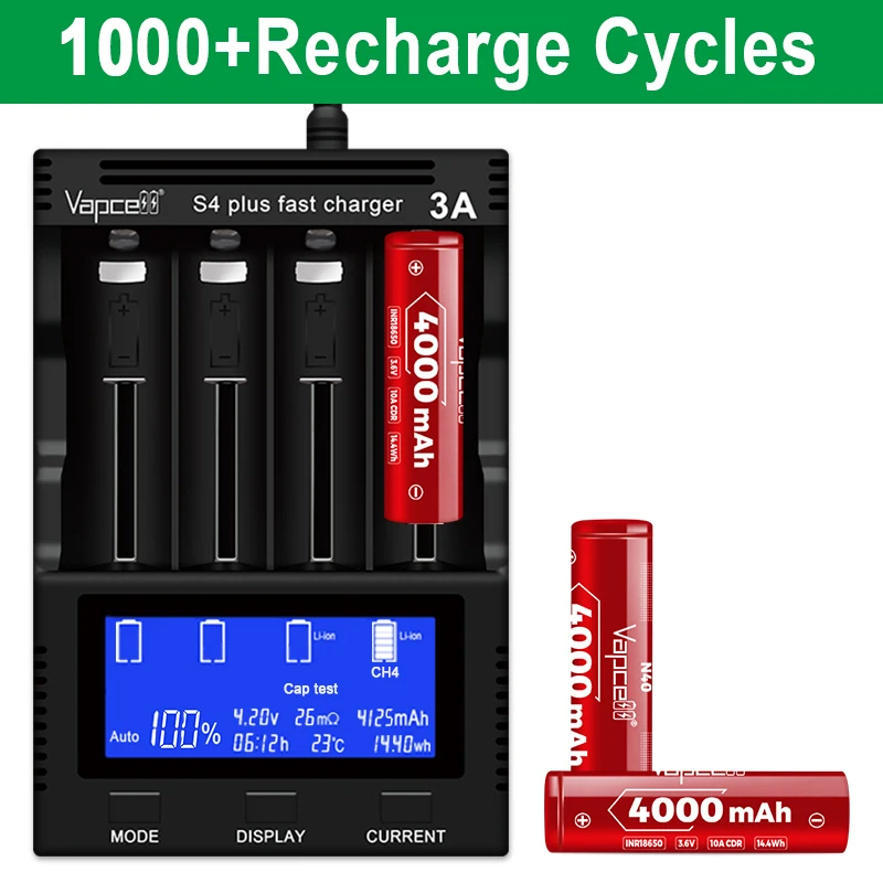 4 Piles Rechargeables Lii-King 4000mAh 18650 3.6V – Lot Haute Capacité