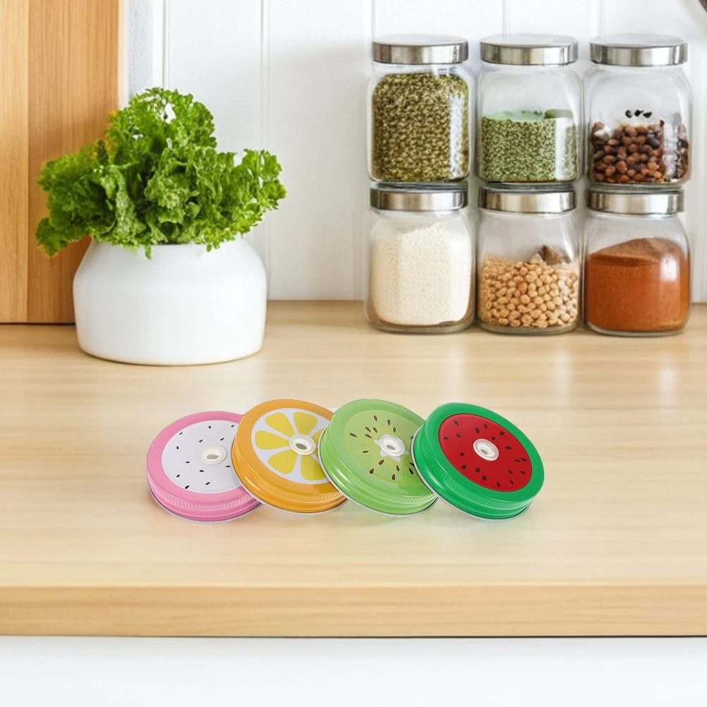 16pcs Mason Jar Lids With Straw Hole Metal Reusable Leak-Proof Regular Mouth Replacement Covers For Storage Canning Yogurt Jar 4