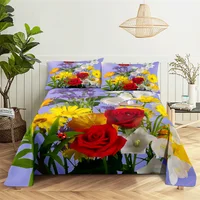 Colorful Rose Queen Sheet Set Girl, Lovers Room Bedding Set Bed Sheets and Pillowcases Bedding Flat Sheet Bed Sheet Set 4