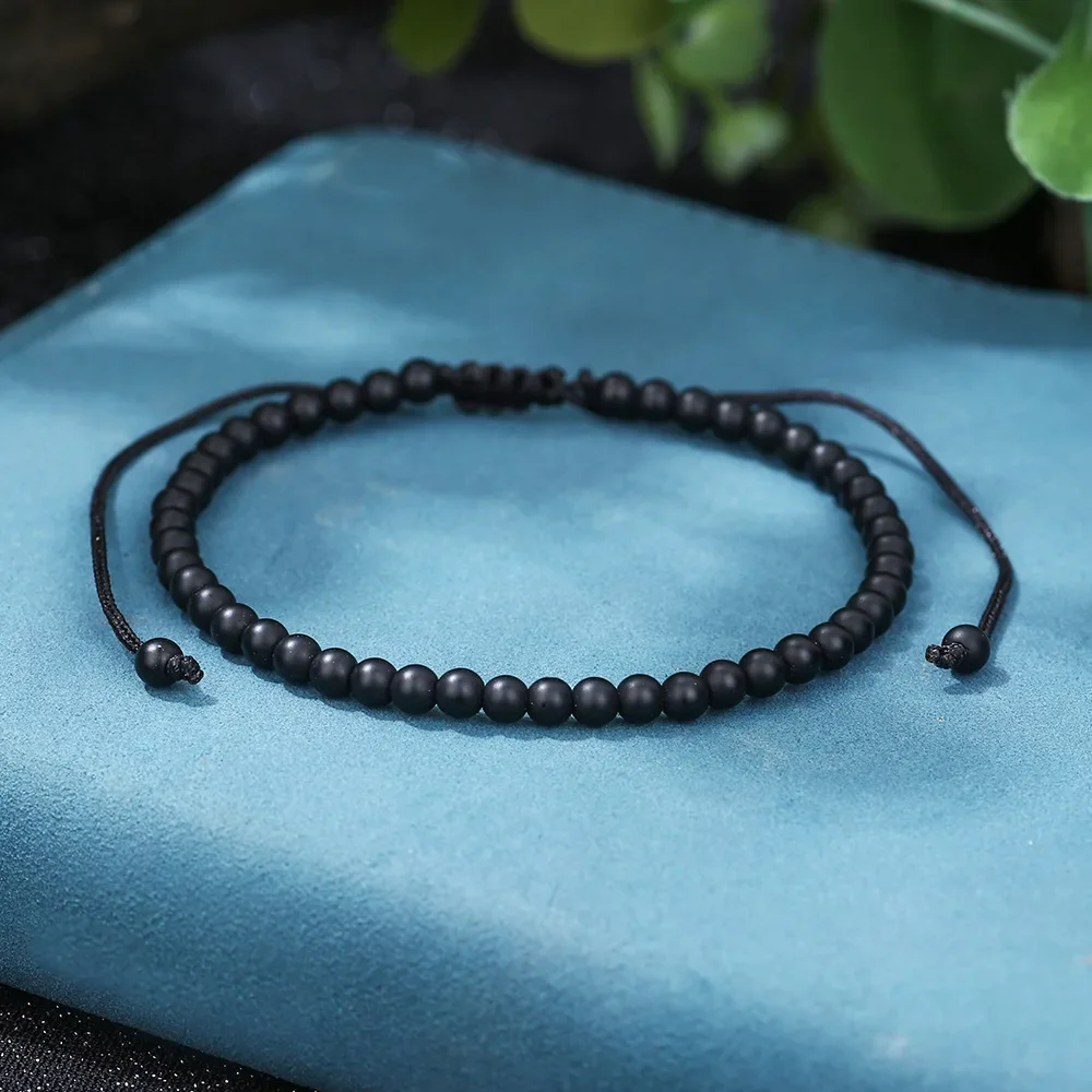 Mode Perlen Seil Armband Unisex Geflochtene Verstellbare Schnur 4/6mm Obsidian Tigeraugen Stein Armband Meditation Paar schmuck – Detail 8