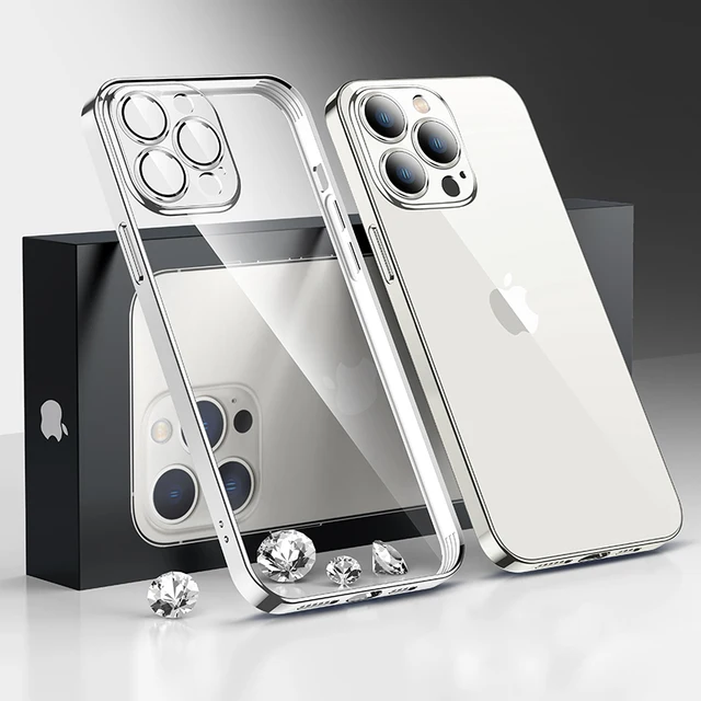 Luxury Lens Protector Transparent Silicone Case For iPhone 13 12 11 Pro Max Mini X XS XR Plated Color Soft Slim Shockproof Cover silver