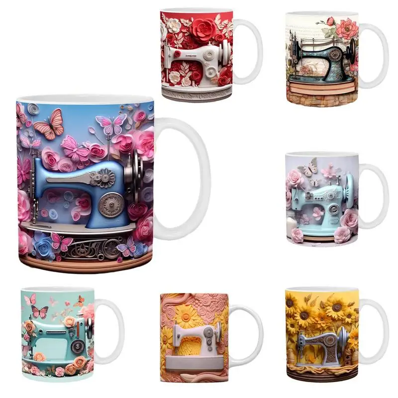

3D Sewing Machine Coffee Mug Ceramic Tea Cup with Quilting Design for Sewing Lovers Funny Sewing Gift Birthday Christmas Gift