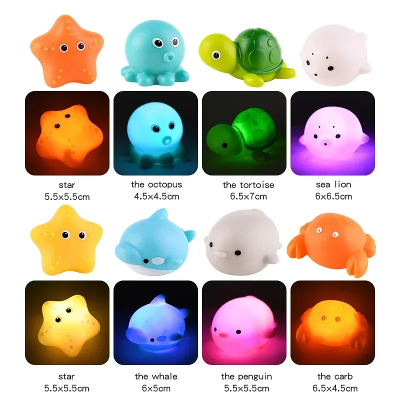 Baby Bath Toy Cute Animals Swimming Water LED Light Up Float Induction Luminous Toys Soft Rubber Kids Play Funny Gifts 3