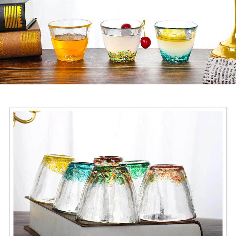 Handmade Colorful Glass Tea Cup 170ML Creative Tea Tasting Glasses Hammer Patterned Crystal Japanese Sake Cup Kongfu Mug